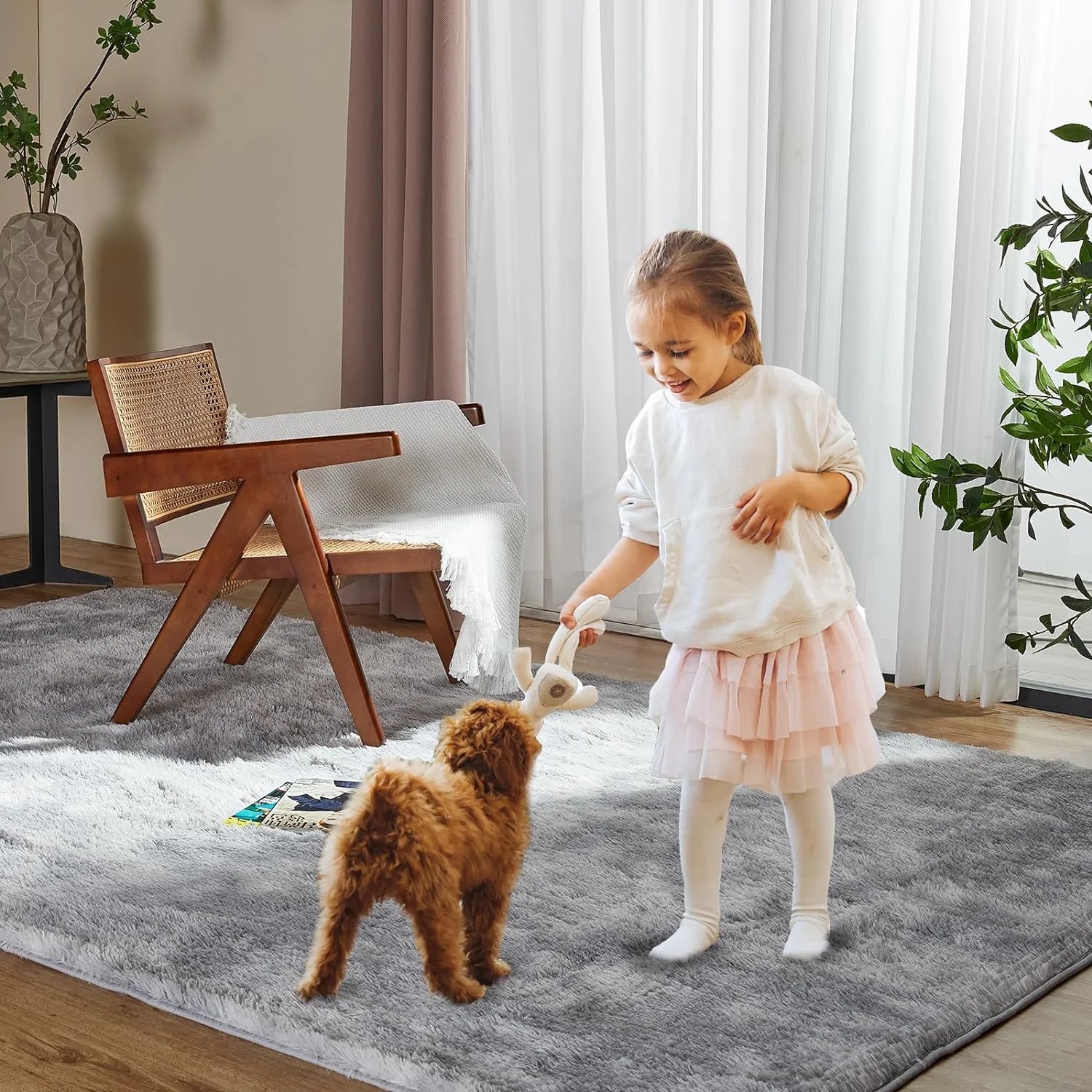 Sanmadrola Area Rug for Bedroom,6.5'X8.2',Fluffy Shag Rug for Living Room,Furry Carpet for Kids Room,Shaggy Throw Rug for Nursery Room,Fuzzy Plush Rug,Black Carpet,Rectangle,Cute Room Decor for Baby