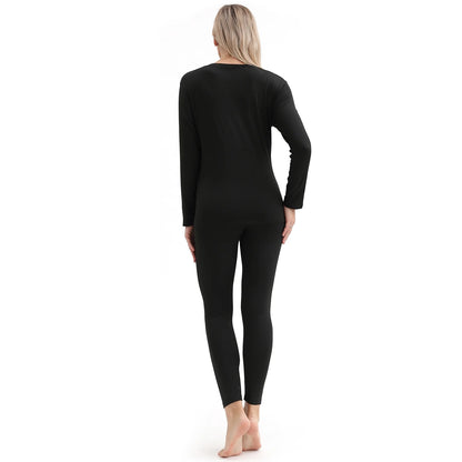 Thermal Underwear Women's Super Soft Long John Set Bottom Ski Winter Warm Top and Bottom Black S-2XL