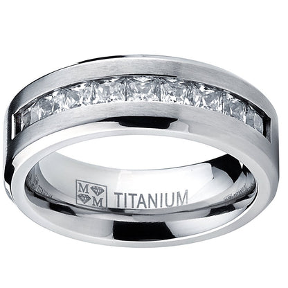 Metal Masters Titanium Men's .9Ct Wedding Band Engagement Ring 9 large Princess Cut Cubic Zirconia