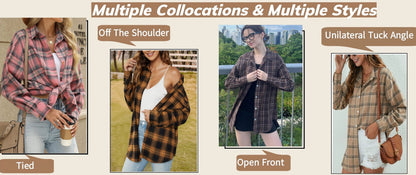 Fantaslook Plaid Flannel Shirts for Women Oversized Long Sleeve Button Down Shirts Blouses Tops