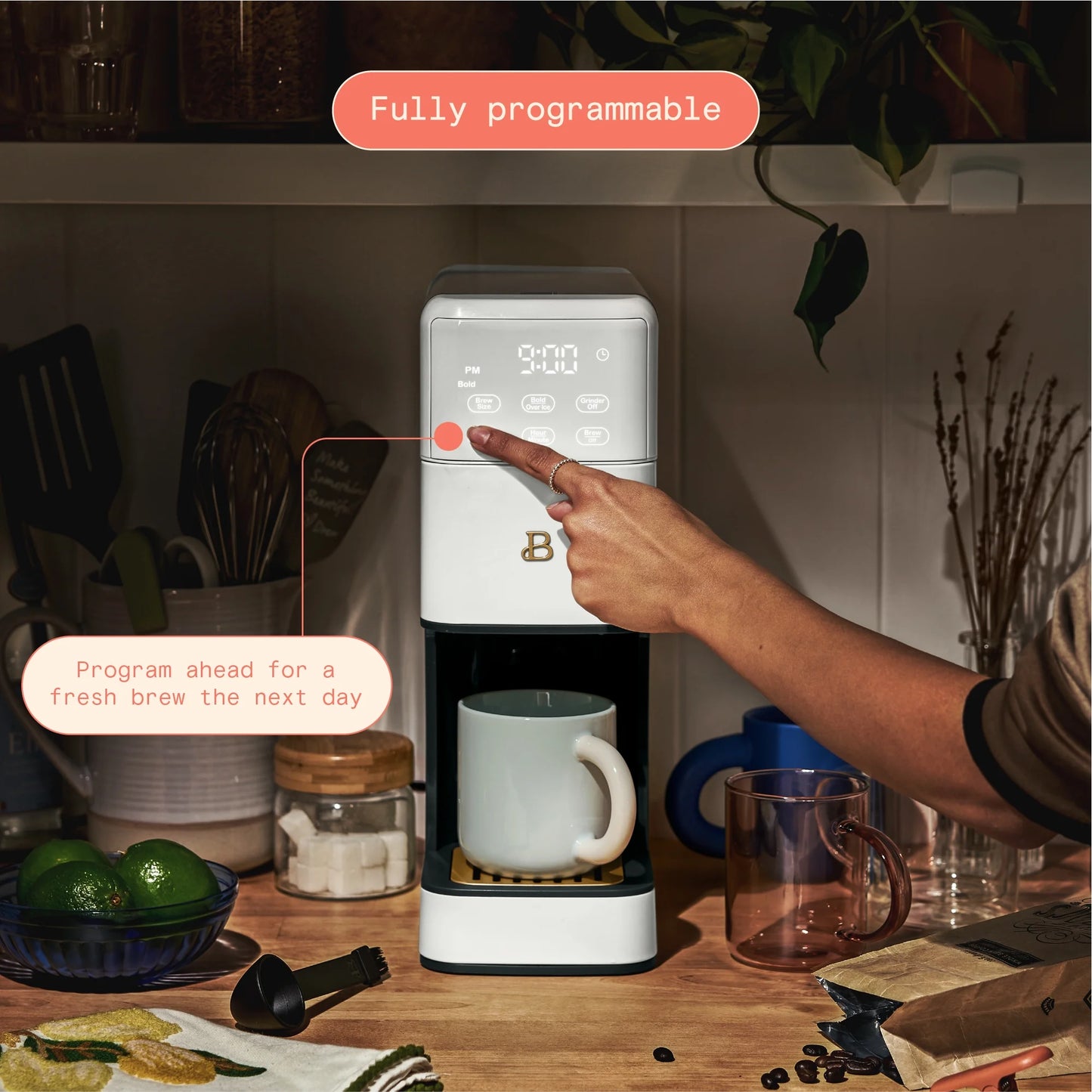 Beautiful Perfect Grind™ Programmable Single Serve Coffee Maker, White Icing by Drew Barrymore