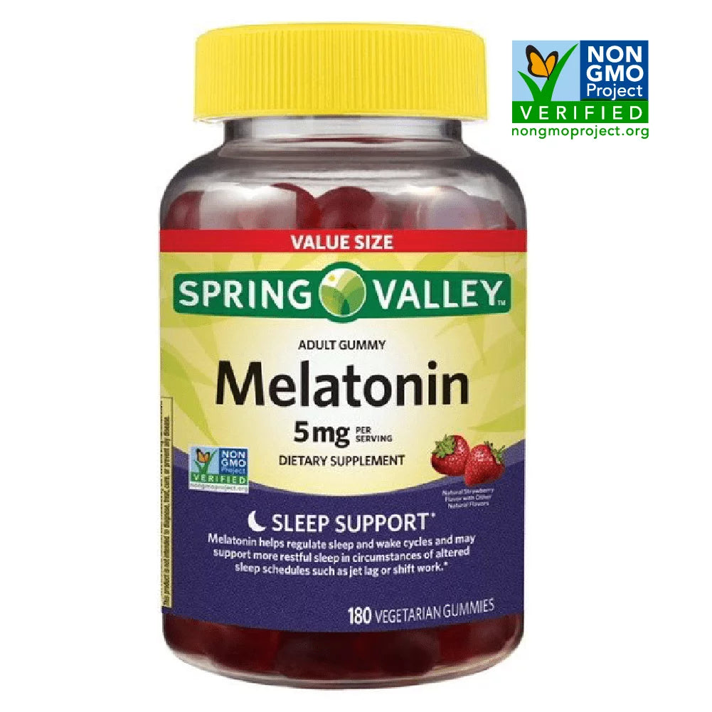 Spring Valley Melatonin Pectin Dietary Supplement Gummies, Strawberry, 5 mg, 60 Count