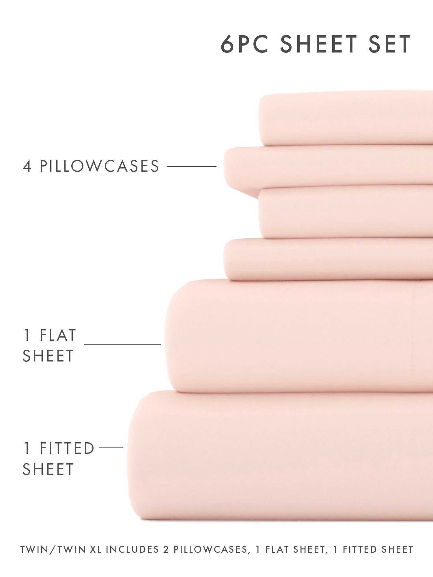 Comfort Canopy - Ultra Soft 6 PC Microfiber Adult Bed Sheet Set - 19 Vibrant Colors with Extra Pillowcases - Blush Bed Sheets for King, Queen, Full, & Twin Beds