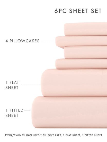 Comfort Canopy - Ultra Soft 6 PC Microfiber Adult Bed Sheet Set - 19 Vibrant Colors with Extra Pillowcases - Blush Bed Sheets for King, Queen, Full, & Twin Beds