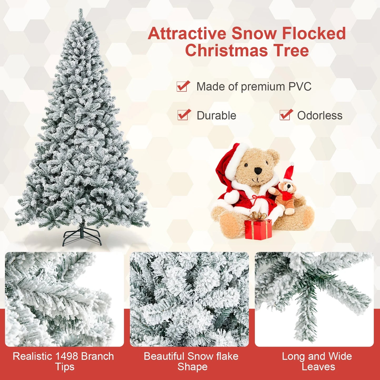 Costway 9ft Snow Flocked Hinged Artificial Christmas Tree Unlit Metal