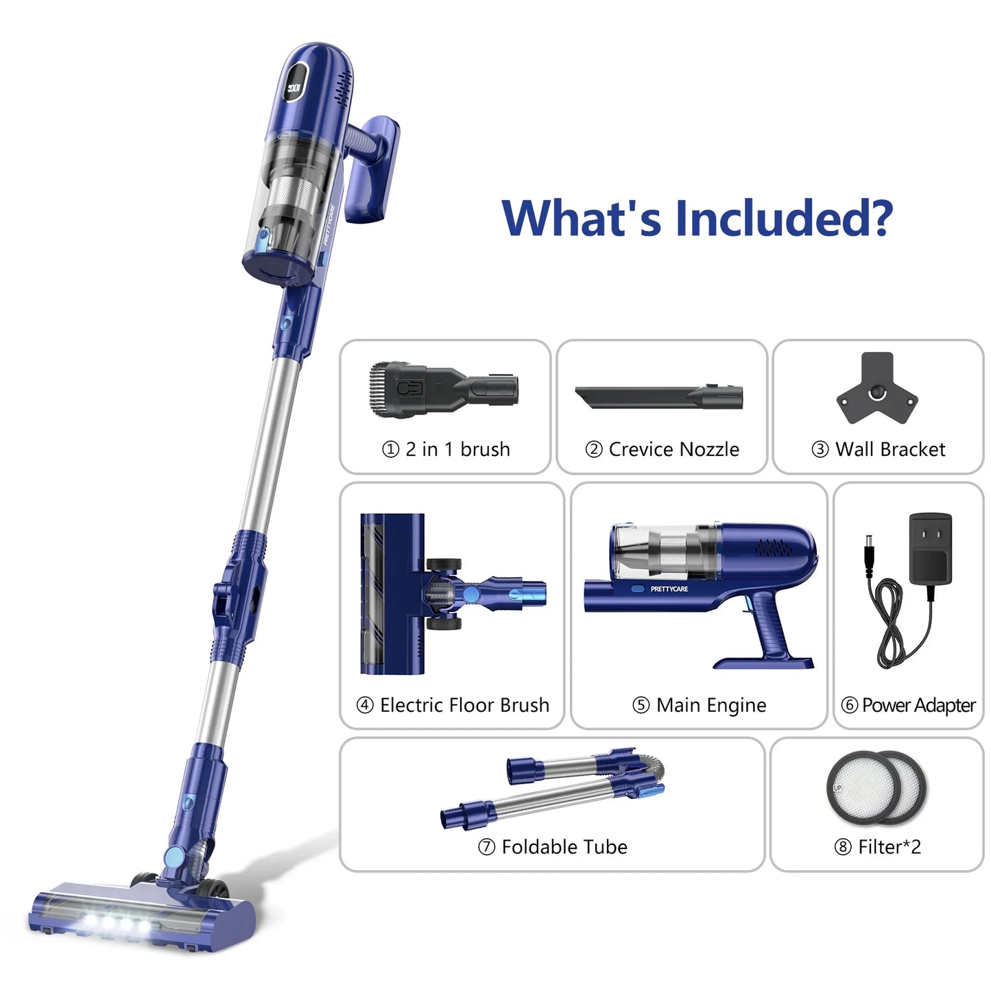 PrettyCare Lightweight Stick Cordless Vacuum Cleaner for Pet Hair Carpet Hard Floor Vacuum Cleaner P1