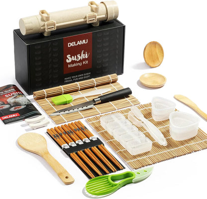 Sushi Making Kit, Delamu Upgrade 22 in 1 Sushi Maker Bazooker Roller Kit with Bamboo Mats