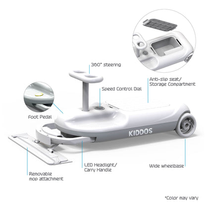 Tzumi Mop On-the-Go Kart 2 in 1 Electric Sweeper Floor Cleaner Cart for Kids Ages 3 and Up