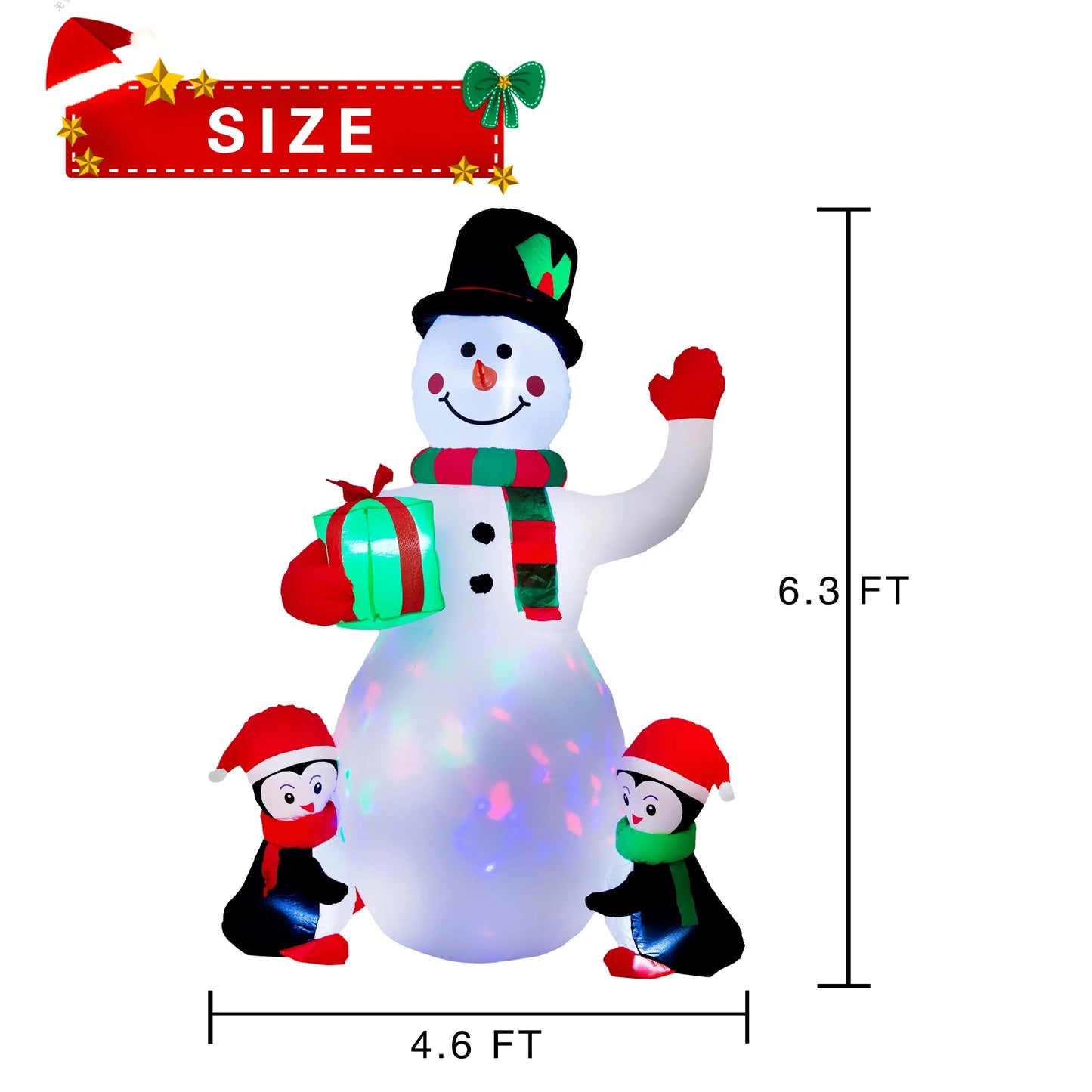 Yexmas 6.3FT Christmas  Inflatable Snowman with Penguins Gift Box, Blowup Christmas Decoration with LED Lights for Holiday/Party/Xmas/Yard/Garden Decorations