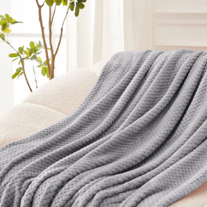 Exclusivo Mezcla Waffle Textured Extra Large Fleece Blanket, Super Soft and Warm Throw Blanket for Couch, Sofa and Bed (Light Grey, 50x70 inches)-Cozy, Fuzzy and Lightweight