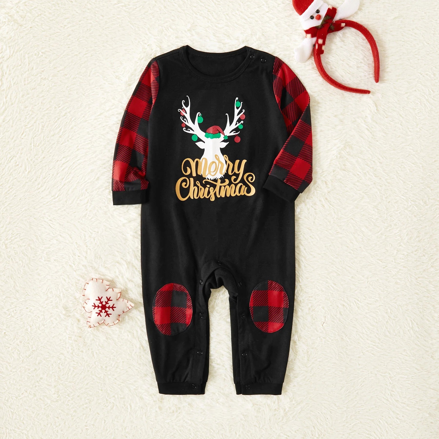 PatPat Merry Christmas Pajamas Letter Antler Print Plaid Splice Women Family Matching Pajamas Sets for Baby Kids Girls Boys, Red Plaid, 4-5 Years