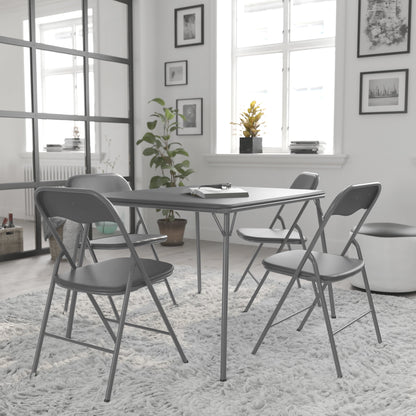 Flash Furniture Madison 5-Piece Indoor/Outdoor Vinyl Folding Card Table and Chairs Set, Gray