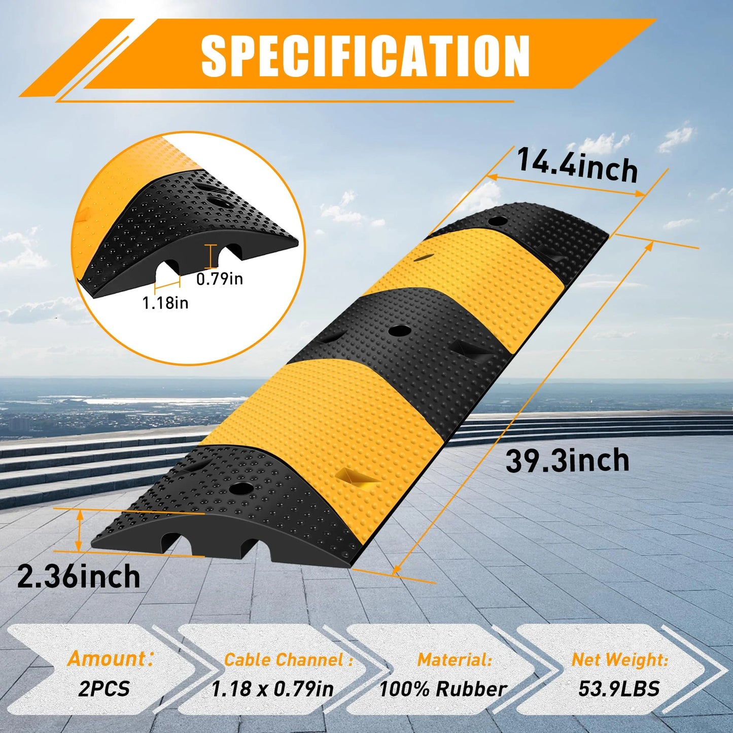 39.2" Rubber Speed Bump, Osoeri Pack of 2 Total 78.4'' Heavy Duty, Humps Rated 66000 LBS Load Capacity, Speed Humps with 4 Bolt Spikes Anchors for Asphalt Concrete Gravel Driveway