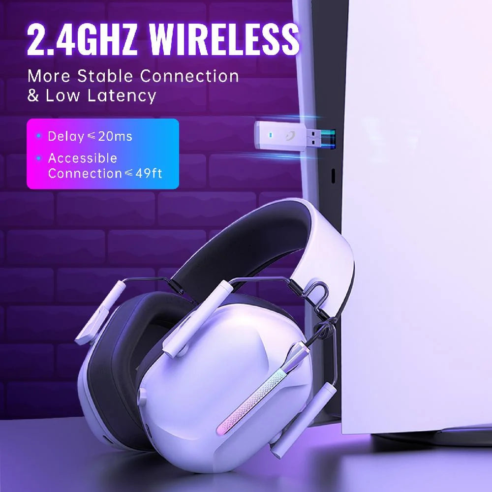 Ecomoment Wireless Gaming Headset for PS5 PS4 Nintendo Switch PC Mac, 2.4 GHz/Bluetooth 5.2 Gaming Headphones with Noise Cancelling Microphone 40+ Hours Battery Life,3.5mm Wired for Xbox Series,White