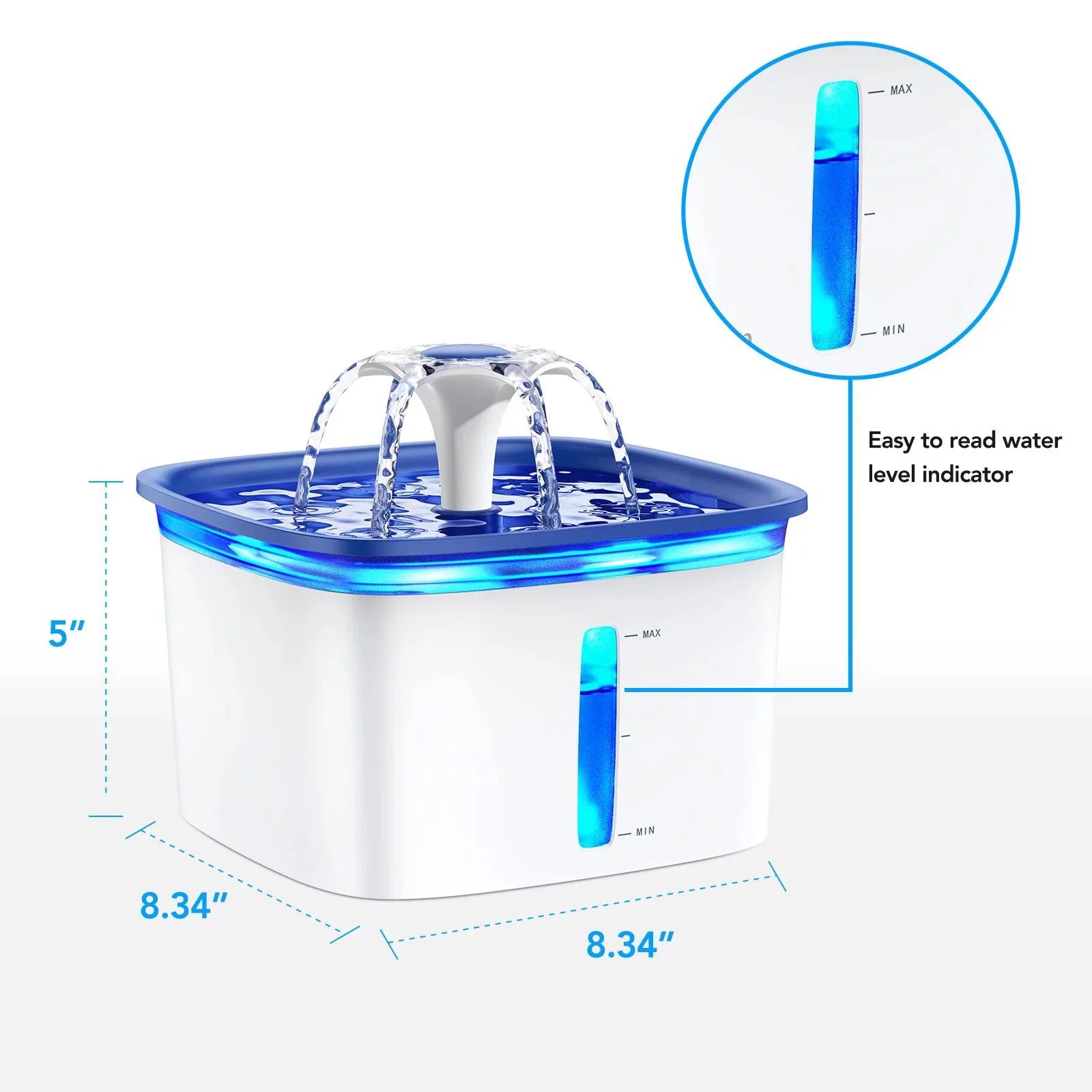 Ophanie 95oz/2.8L Pet Fountain with Anti-slip Mat, Cat Dog Water Fountain Dispenser with Smart Pump, White & Blue