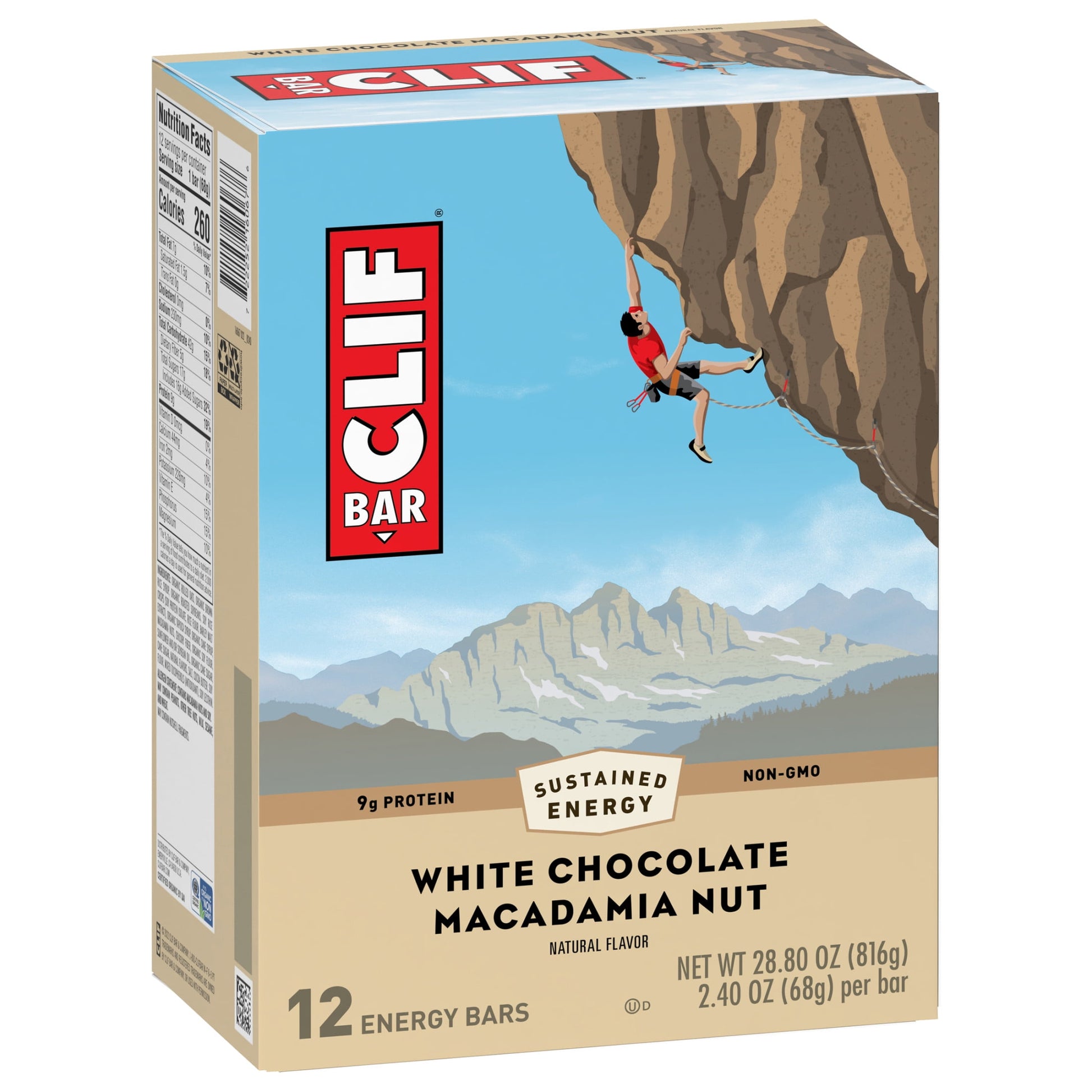 CLIF BAR - White Chocolate Macadamia Nut Flavor - Made with Organic Oats - 9g Protein - Non-GMO - Plant Based - Energy Bars - 2.4 oz. (12 Pack)