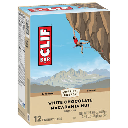 CLIF BAR - White Chocolate Macadamia Nut Flavor - Made with Organic Oats - 9g Protein - Non-GMO - Plant Based - Energy Bars - 2.4 oz. (12 Pack)