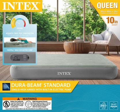 Intex 10" Queen Standard Dura-Beam Airbed Mattress with Built in Pump