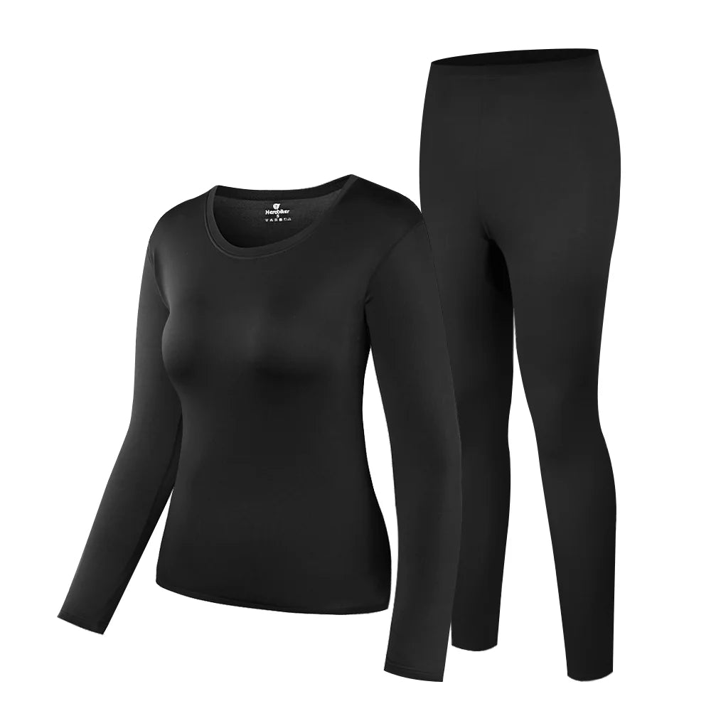 Thermal Underwear Women's Super Soft Long John Set Bottom Ski Winter Warm Top and Bottom Black S-2XL