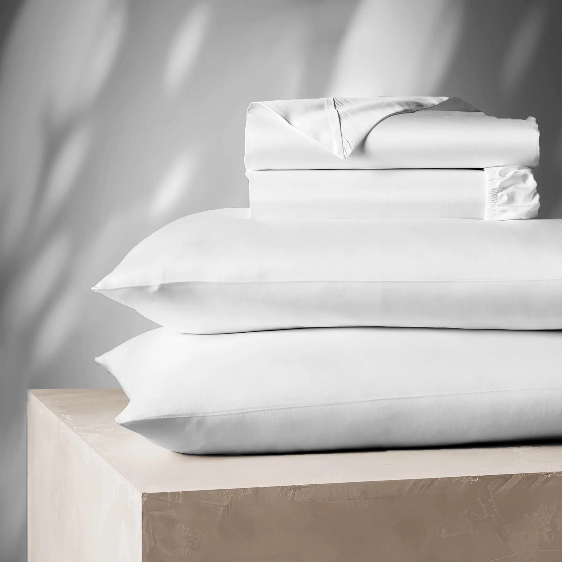 Color Sense 1200 Thread Count Wrinkle-Resistant Super Soft Extra Deep Pocket Hotel Luxury Cotton Blend 4-Piece Sateen Sheet Set Queen White