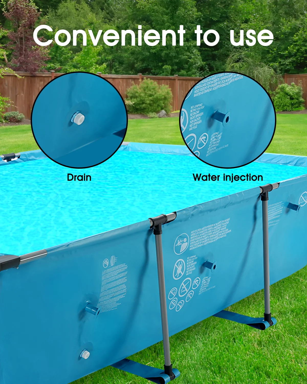 Naipo 10 ft Swimming Pool 118”* 79“ Above Ground Outdoor Rectangular Frame Pools Blue Family Outdoor Use (Pump NOT Included)