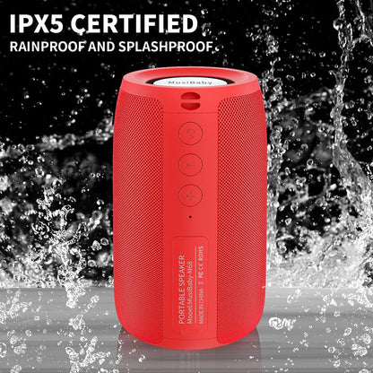 Bluetooth Speaker,MusiBaby Wireless,Outdoor, Waterproof,Portable Speaker,Dual Pairing, Bluetooth 5.0,Loud Stereo,Booming Bass,24H Playtime for Home&Party,Gifts(Pure Red)