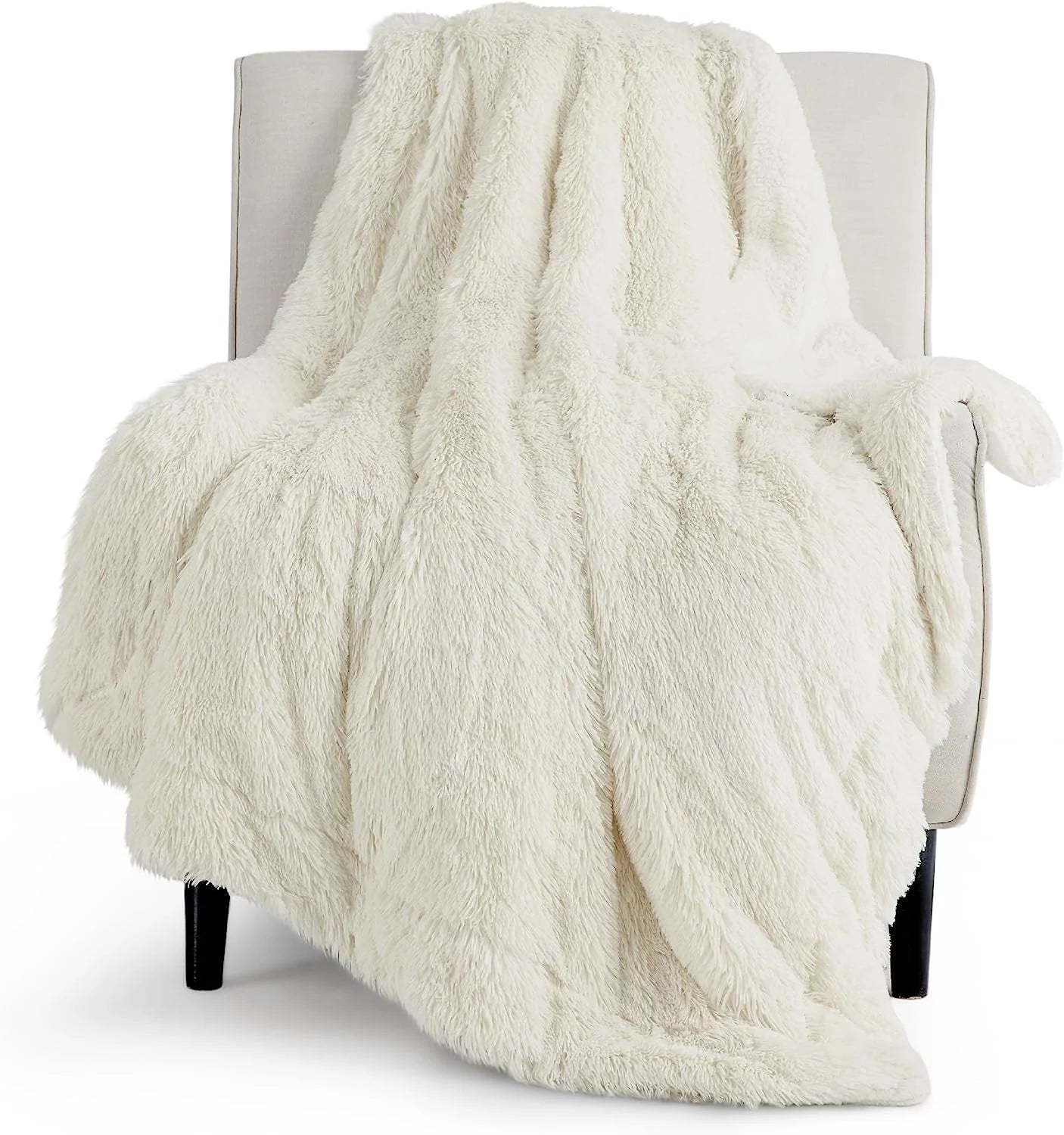 Bedsure Faux Fur Throw Blankets Black - Fluffy Blankets & Throws Shaggy Blanket, 50x60 Inches