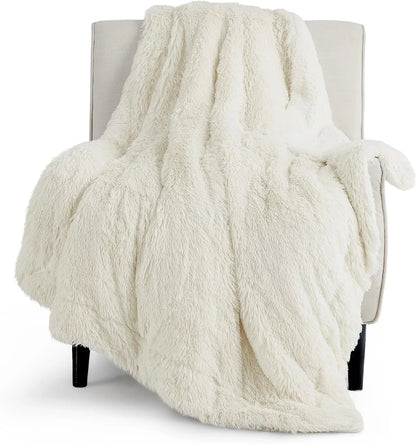 Bedsure Faux Fur Throw Blankets Black - Fluffy Blankets & Throws Shaggy Blanket, 50x60 Inches