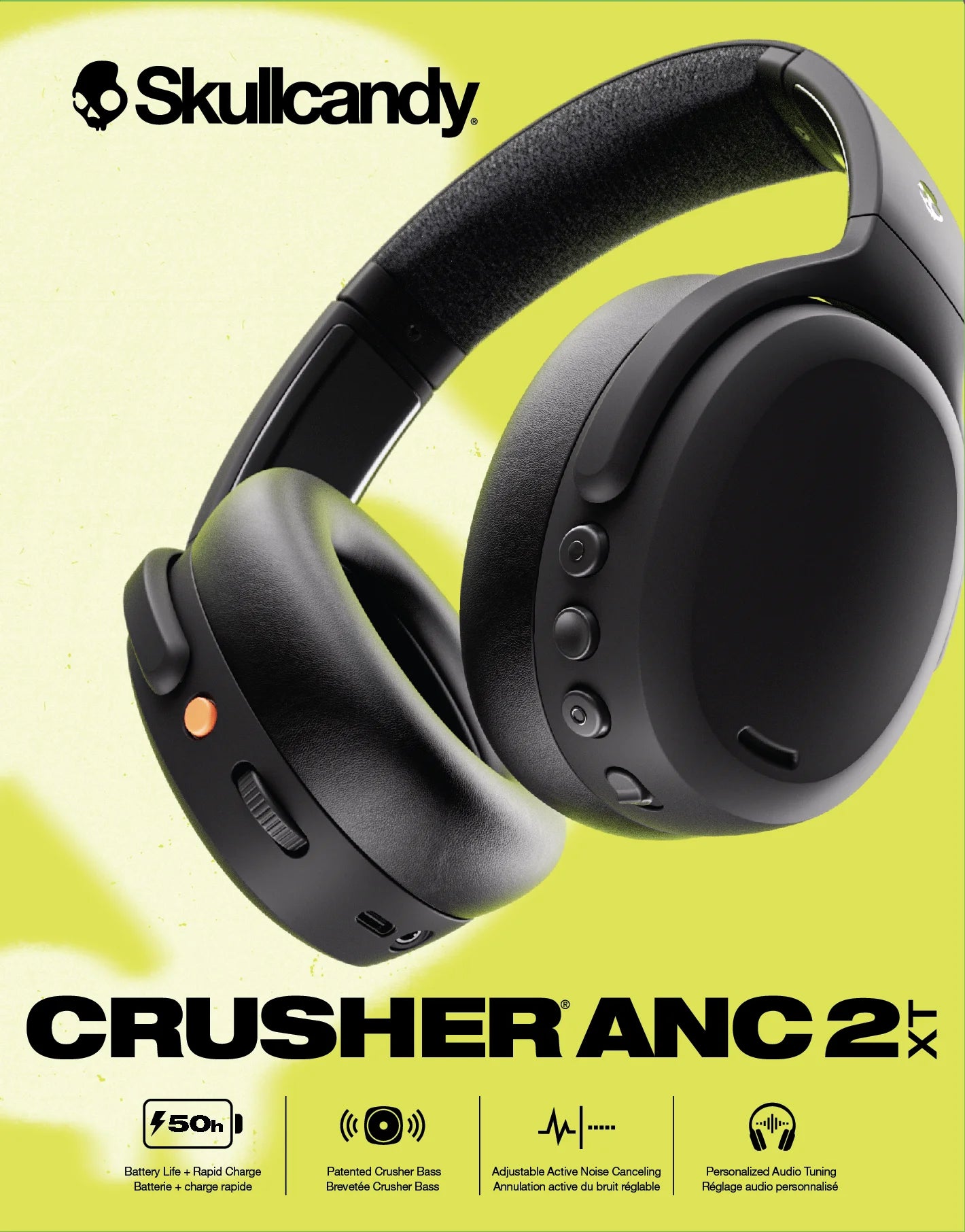 Skullcandy Crusher ANC XT 2 over-Ear Noise Cancelling Headphones, Black