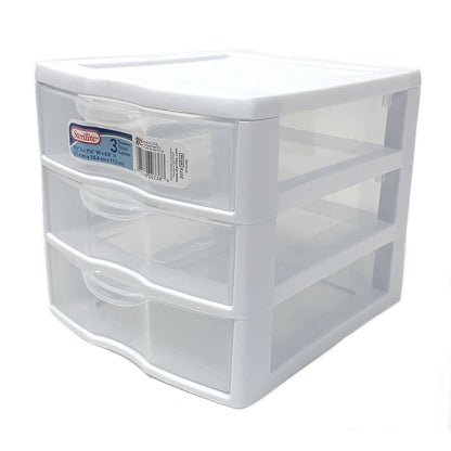 Sterilite Small 3 Drawer Desktop Unit, Plastic, White