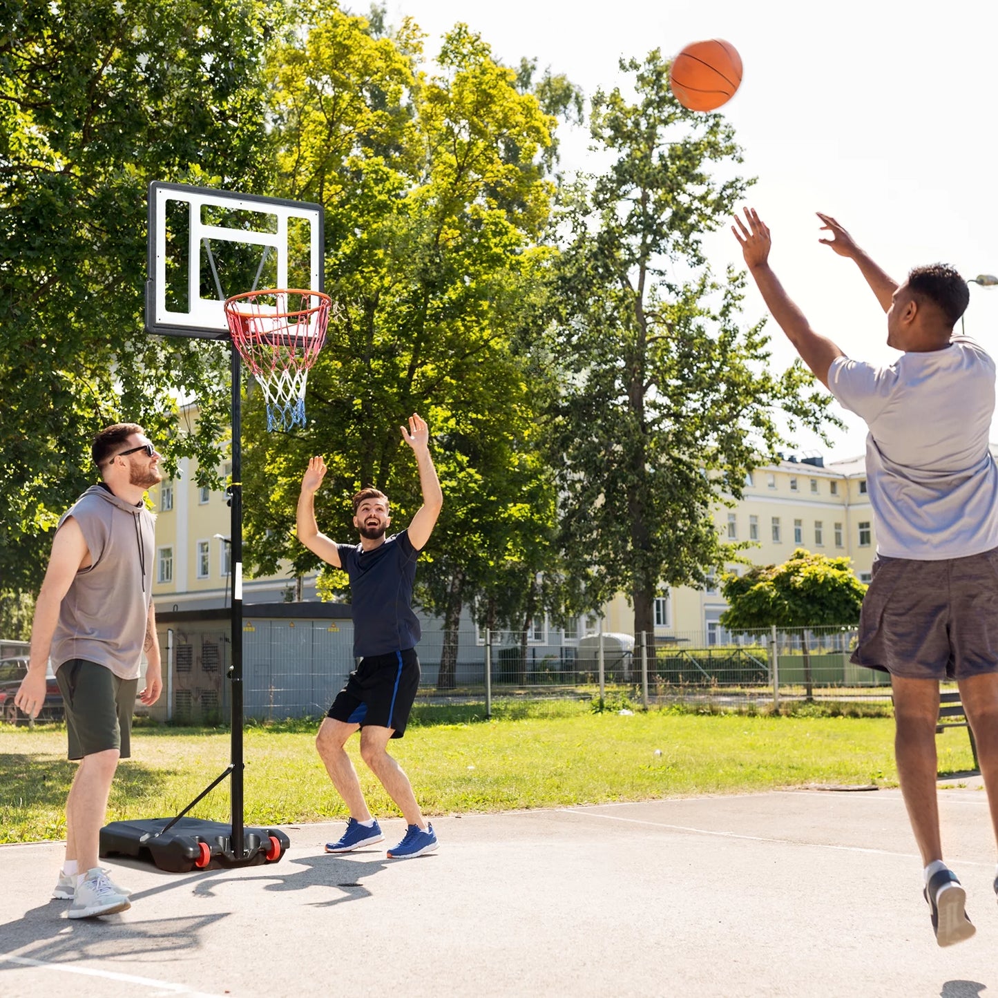 Ktaxon 33 In. Portable Basketball Hoop Stand, 6.5-8 ft Adjustable Basketball Goal System, with PVC Backboard Indoor/Outdoor