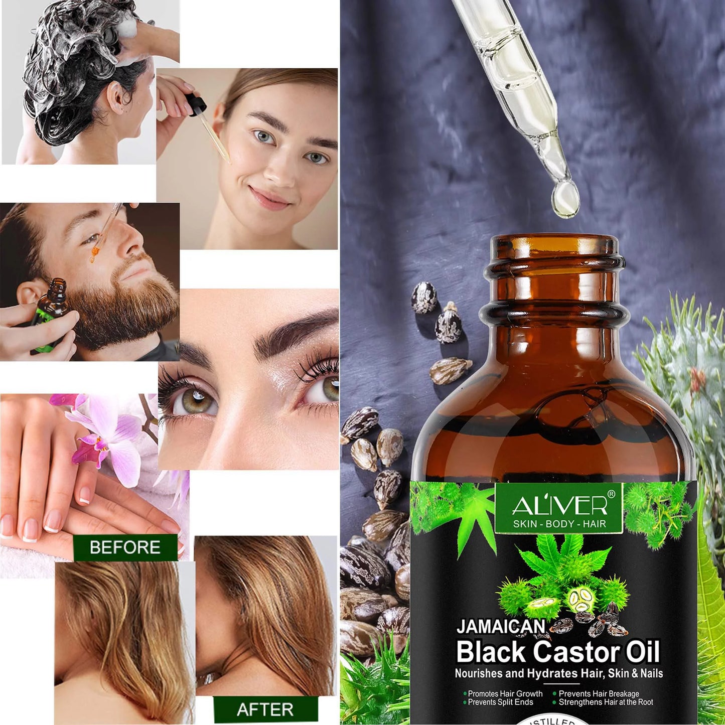 2 Pack Aliver Jamaican Black Castor Oil for Hair and Skin Care, Pure Cold Pressed, Repair and Nourish,Natural Hair & Body Oil