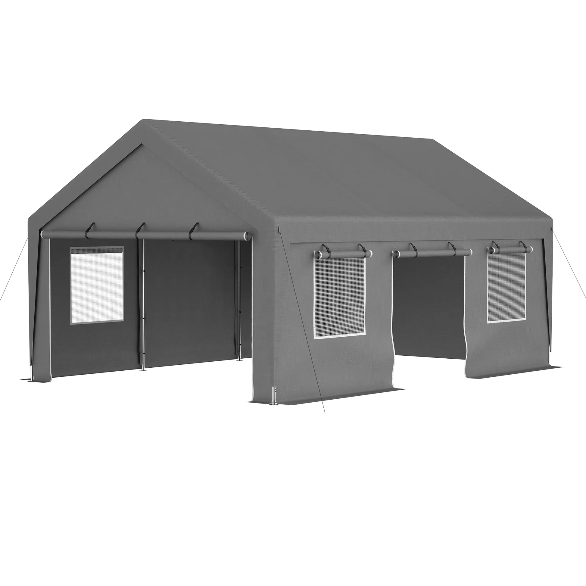 LZBEITEM Carport, 13' x 20' Heavy Duty Carport with Roll-up Sidewall and Ventilated Windows, Portable Outdoor Garage for Car, Truck, SUV, Boat, Car Canopy with All-Season Tarp, Gray, Height 9.8'