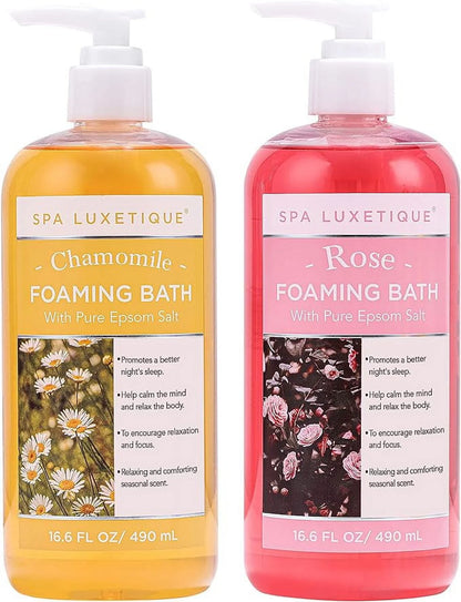 Bubble Foaming Bath with Pure Epsom Salt - Chamomile Rose Lavender Bath Set for Relaxing Mothers Day Gifts for Mom, 3 Pack 49.8 fl oz