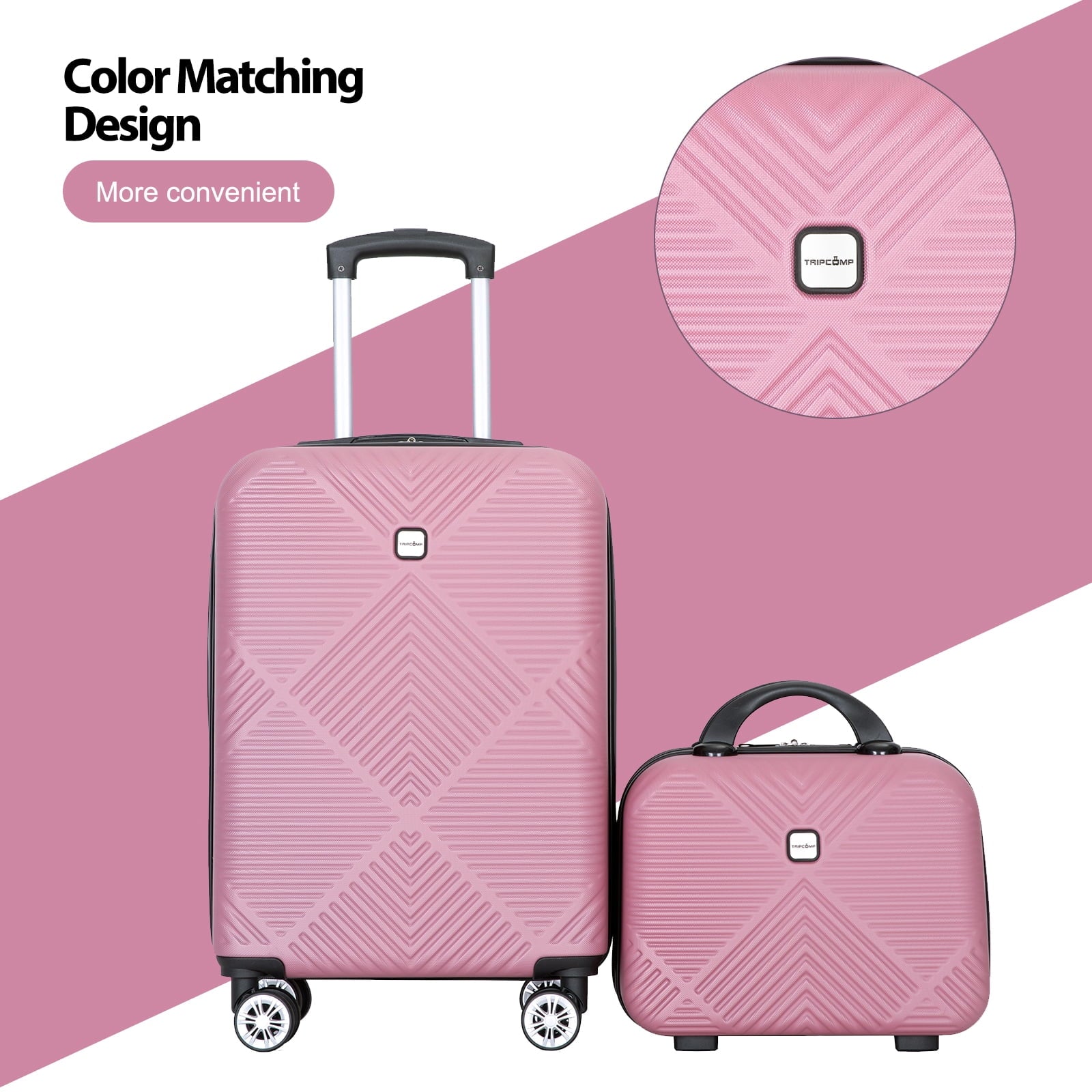 Tripcomp Luggage Sets 2 Piece Suitcase Set (14/20/)Hardside Suitcase with Spinner Wheels Lightweight Carry On Luggage(Pink)