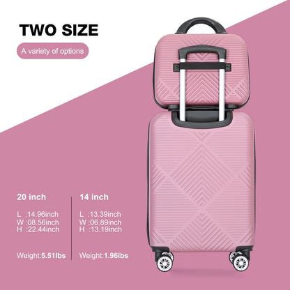 Tripcomp Luggage Sets 2 Piece Suitcase Set (14/20/)Hardside Suitcase with Spinner Wheels Lightweight Carry On Luggage(Pink)