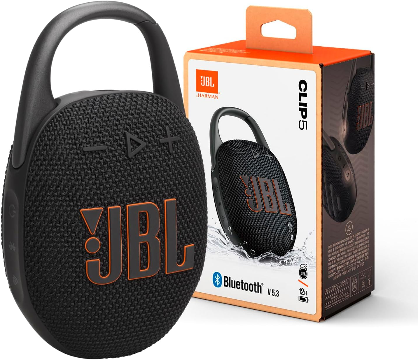 JBL Clip 5 - Ultra-Portable, Waterproof & Dustproof Bluetooth Speaker, Big Pro Sound with Punchy bass, Integrated Carabiner, Up to 12 Hours of Play, Made in Part with Recycled Materials (Black)