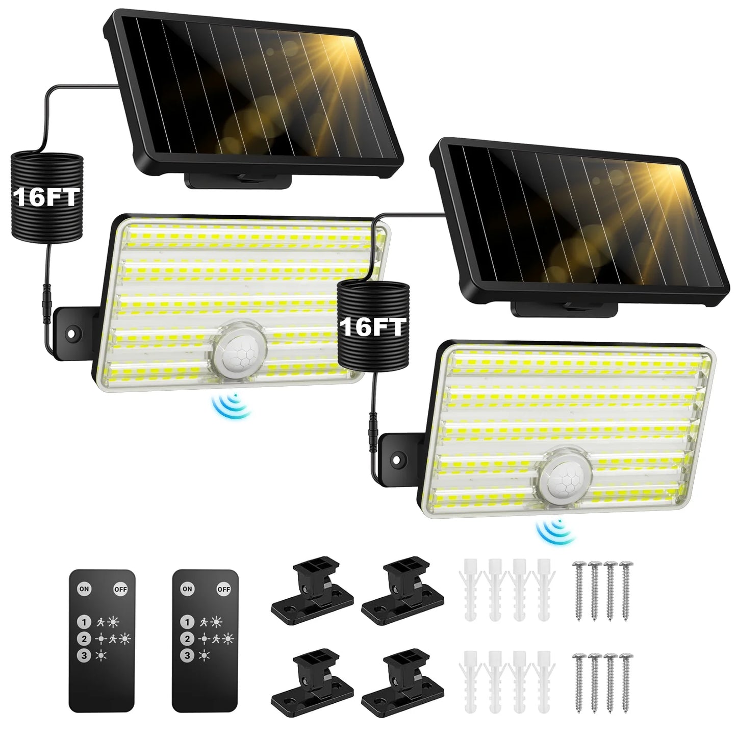 SZRSTH Solar Lights Outdoor - 2Pack LED Solar Powered Motion Sensor Lights with Remote Security Wall Flood Lights for Outside Garage