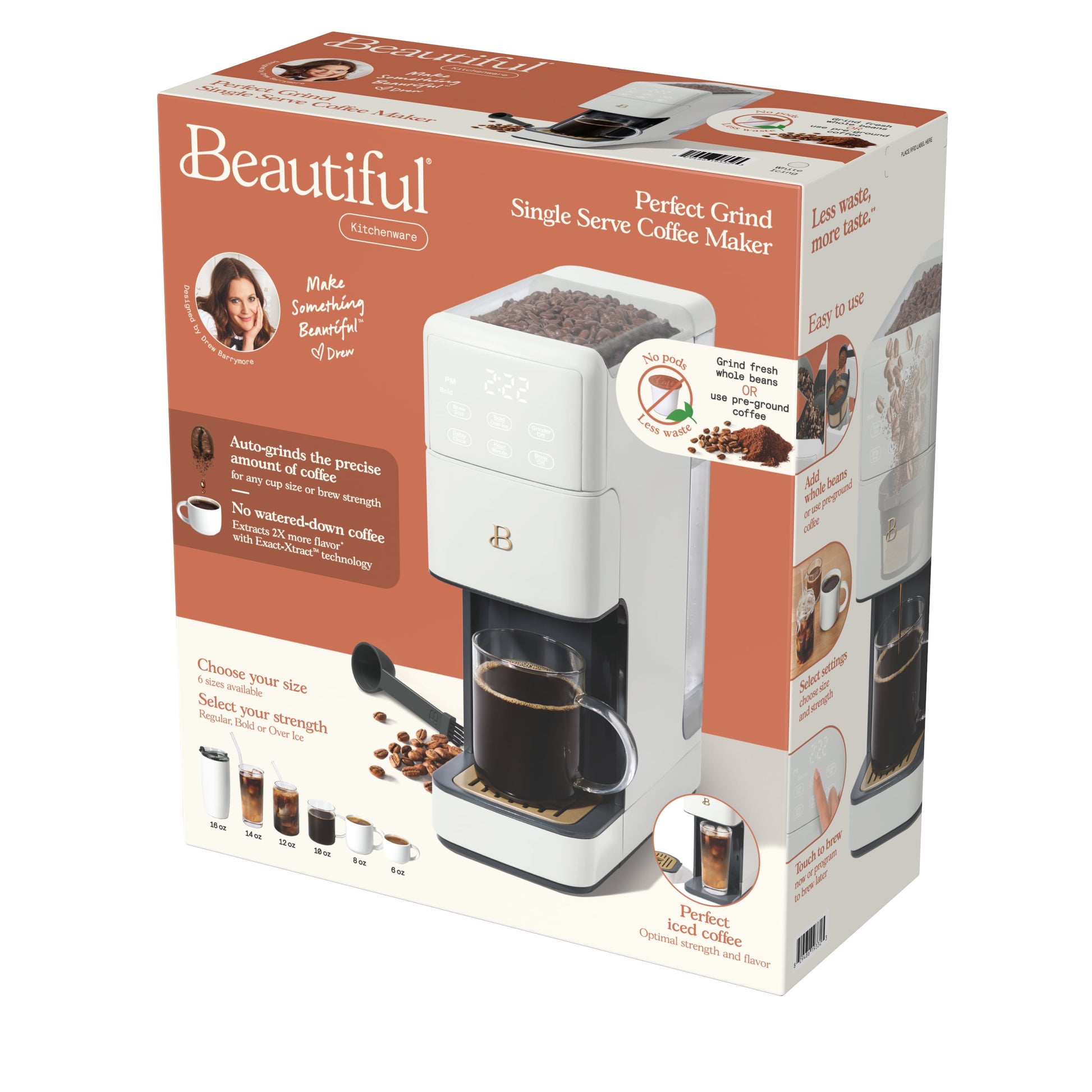 Beautiful Perfect Grind™ Programmable Single Serve Coffee Maker, White Icing by Drew Barrymore