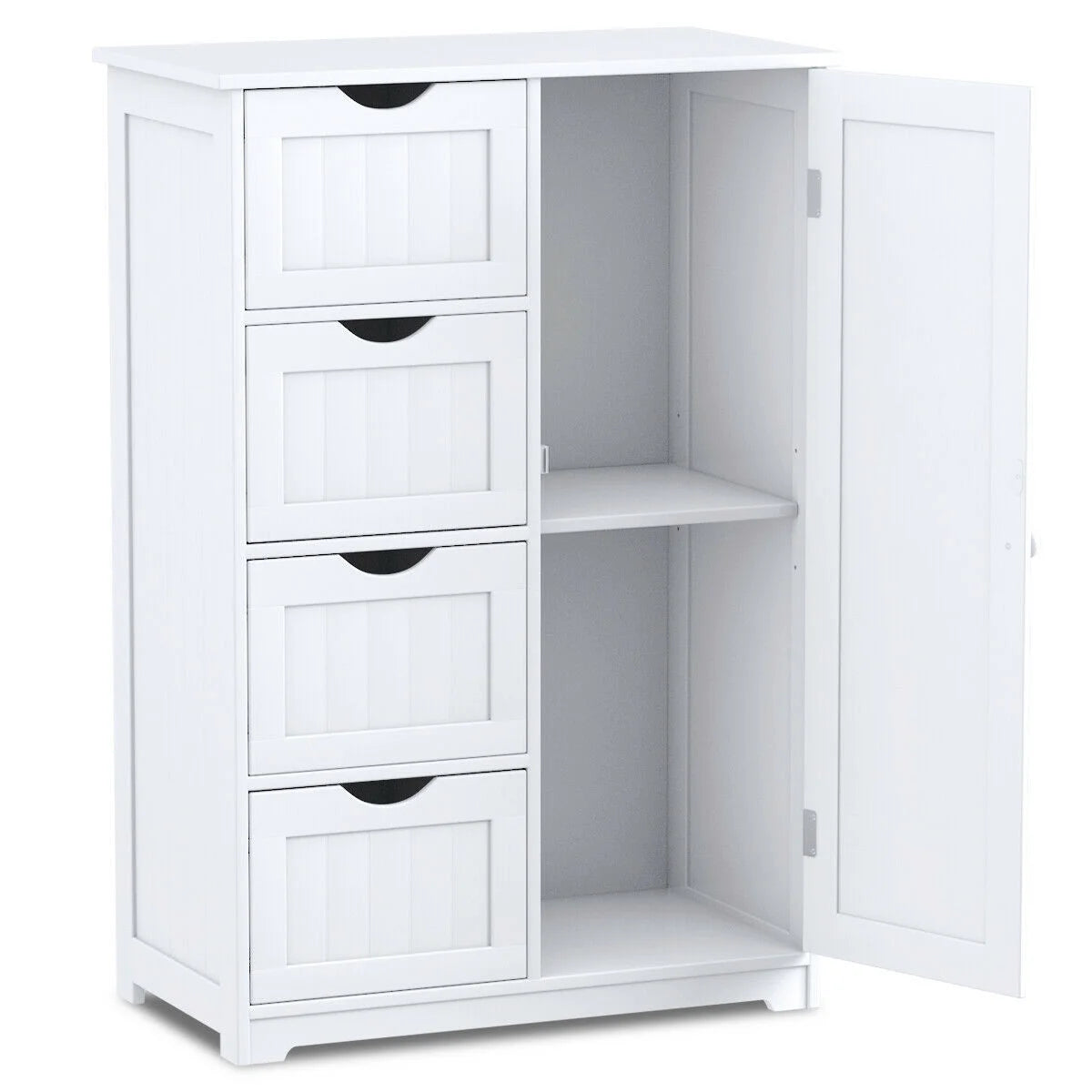 Costway Bathroom Storage Wooden 4 Drawer Cabinet Cupboard 2 Shelves Free Standing White