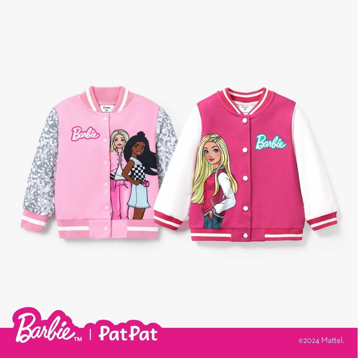 Barbie Girls Bomber Jacket Graphic and Letter Print Colorblock Lightweight Sweatshirt Varsity Jacket Gift Sizes 3-10