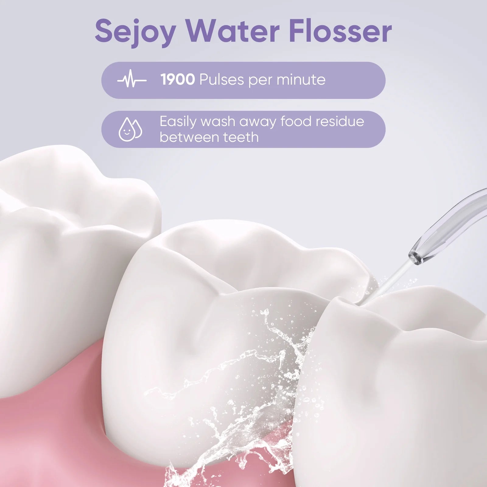 Sejoy Portable Water Flosser, Cordless Teeth Cleaner, 1900 Times/Min Pulse Rate Rechargeable Teeth Cleaner, 3 Modes with 140ml Tank, Purple