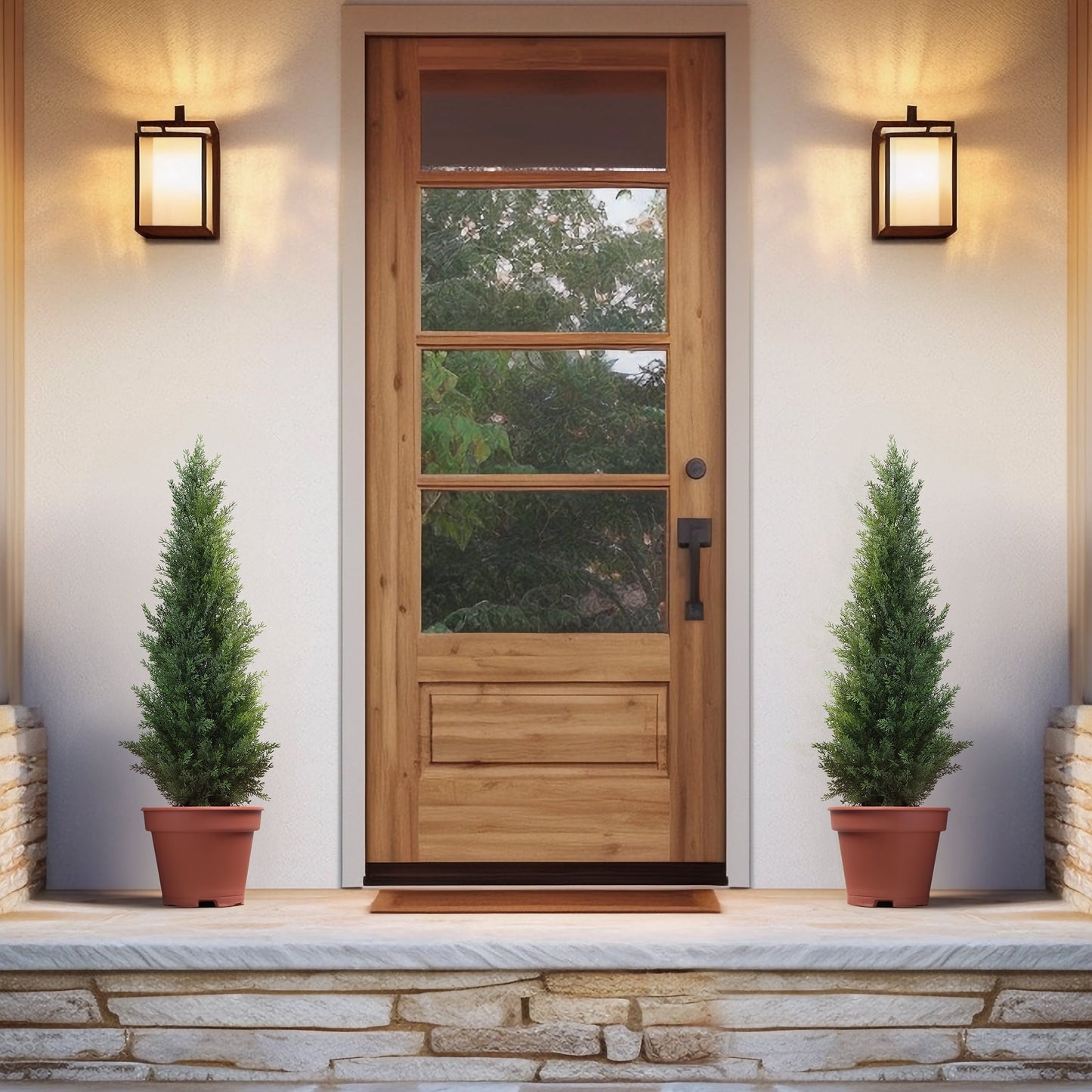 Artificial Cedar Tree 2 Pack 3 ft Outdoor Artificial Topiary Cedar Plants Fake Tree UV Rated Potted Plants for Porch Decor Faux Pine Tree for Perfect Housewarming Gift