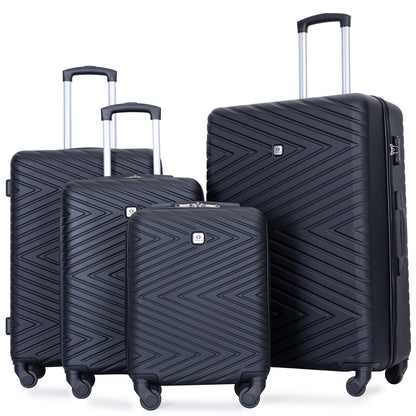 Travelhouse 4 Piece Hardshell Luggage Set Hardside Lightweight Suitcase with TSA Lock Spinner Wheels.(Black)