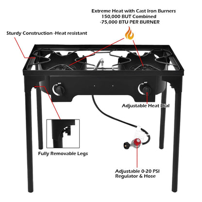 Costway Double Burner Gas Propane Cooker Outdoor Picnic Stove Stand BBQ Grill