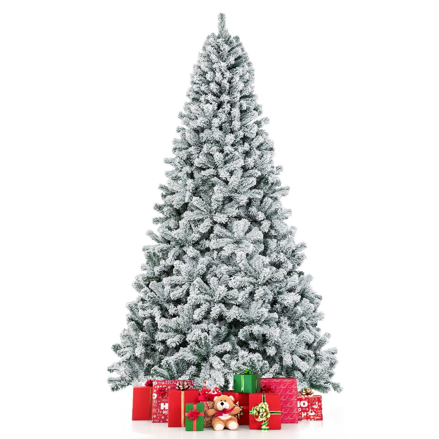 Costway 9ft Snow Flocked Hinged Artificial Christmas Tree Unlit Metal