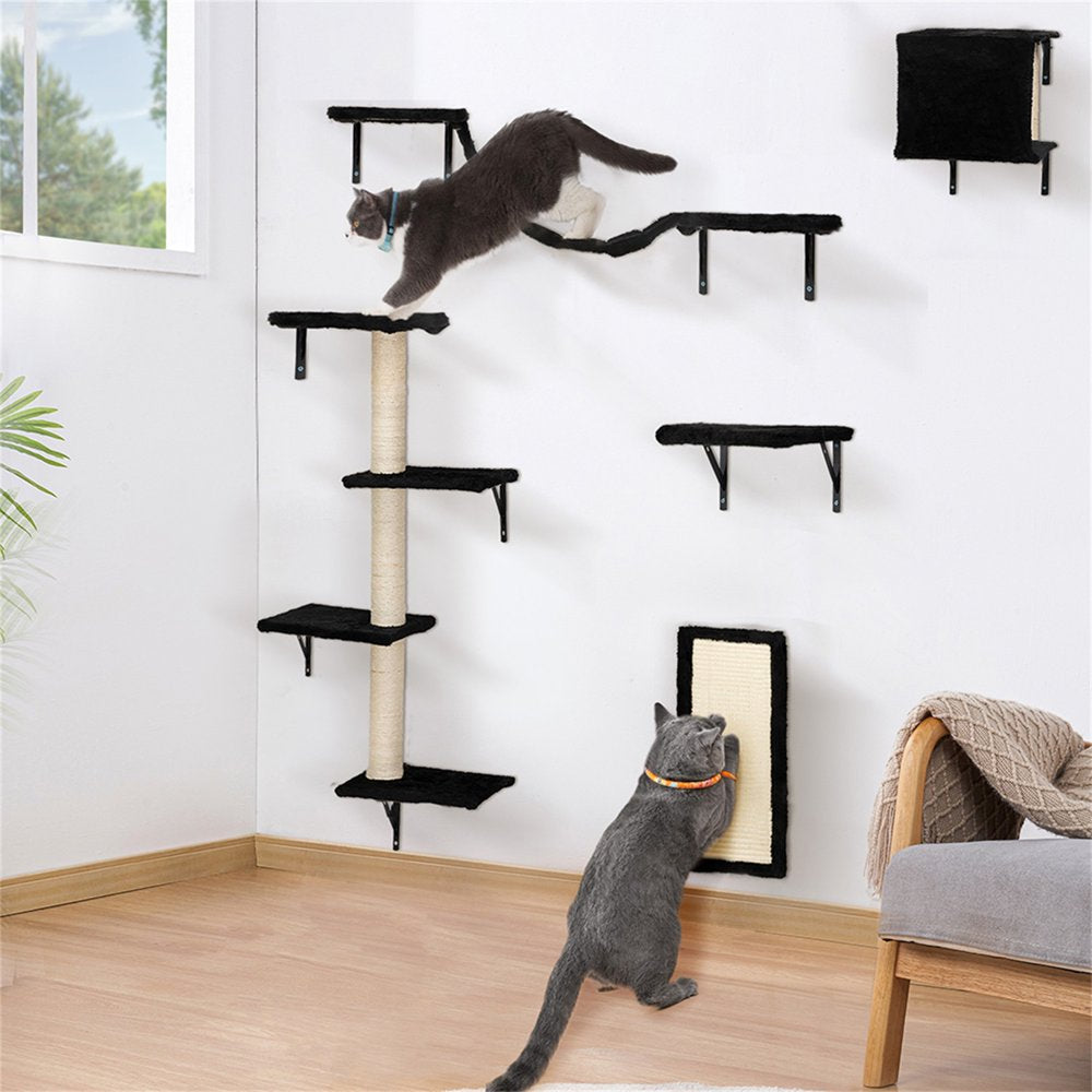 Pefilos Cat Wall Shelves and Perches Set of 5, Sleeping Playing Lounging Climbing Cat Tree House for Multiple Cats, Black