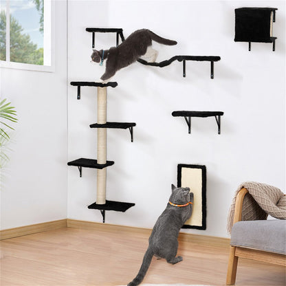 Pefilos Cat Wall Shelves and Perches Set of 5, Sleeping Playing Lounging Climbing Cat Tree House for Multiple Cats, Black