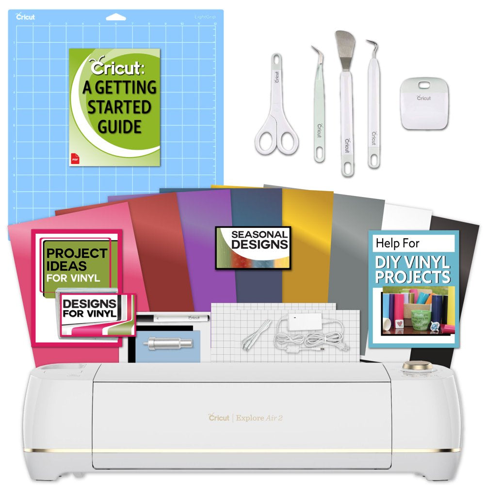 Cricut Explore Air 2 Machine Bundle - Beginner Guide, Tool Kit, Vinyl Pack, Designs & Project Inspiration