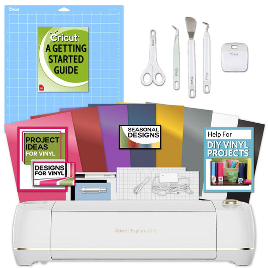 Cricut Explore Air 2 Machine Bundle - Beginner Guide, Tool Kit, Vinyl Pack, Designs & Project Inspiration